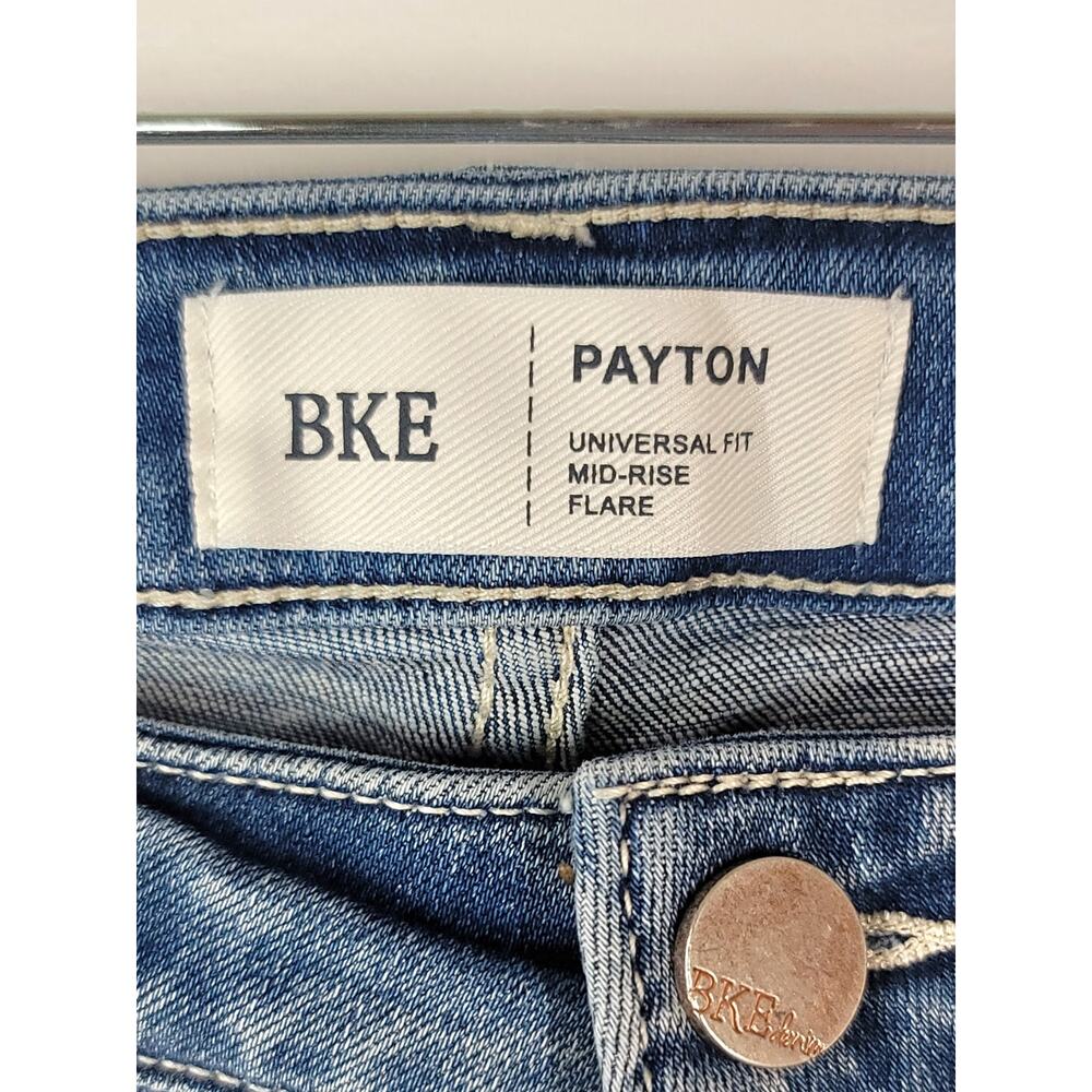 BKE Buckle PAYTON Universal Fit Mid-Rise Flare Frayed Hem Denim Jeans Sz 27x31.5 - Picture 12 of 16
